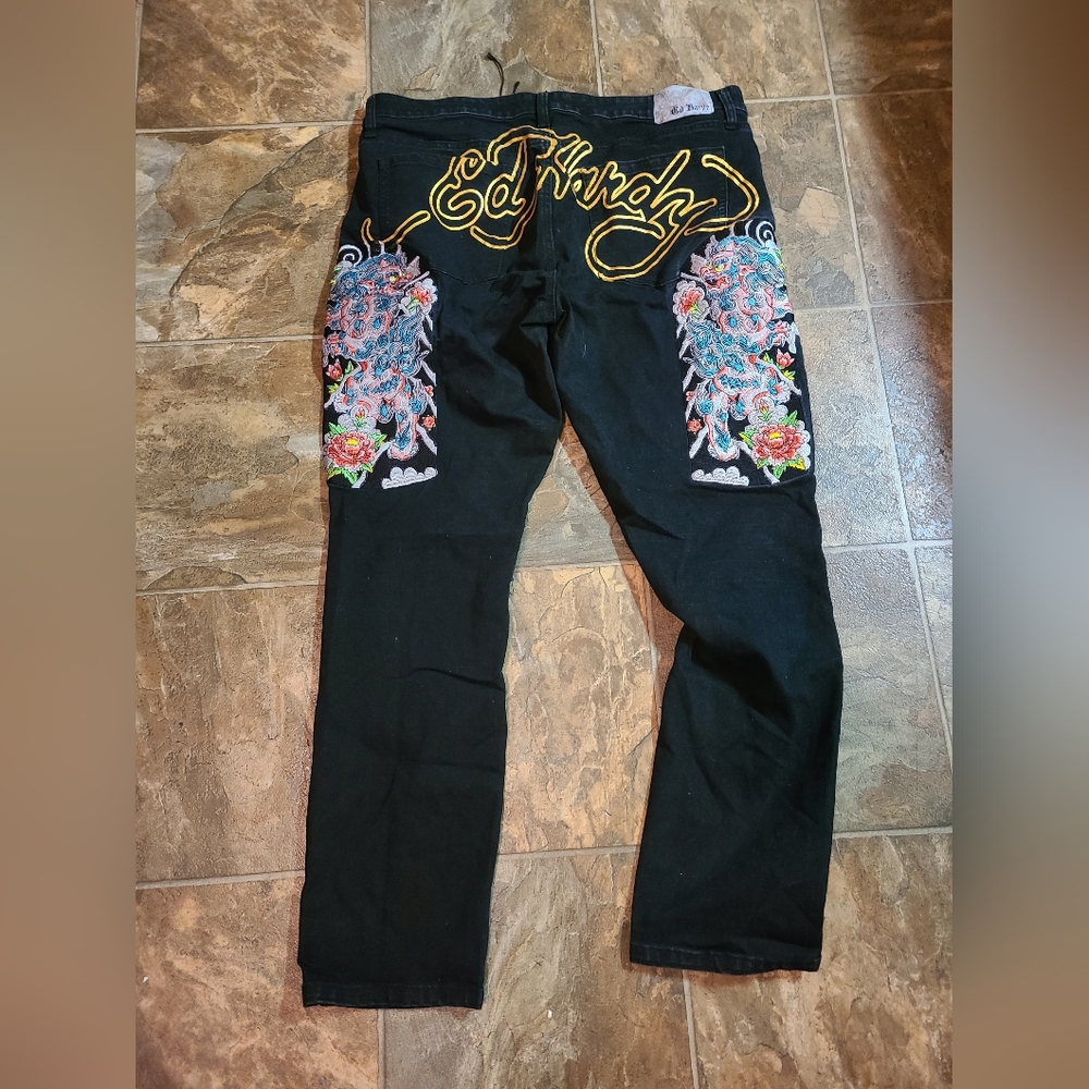 Ed Hardy Black Embroidered Men's Jeans